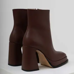 OEM/ODM Luxury High Quality Leather Square Toe Zipper On Block Chunky Heel Platform Women Ankle Chelsea Boots