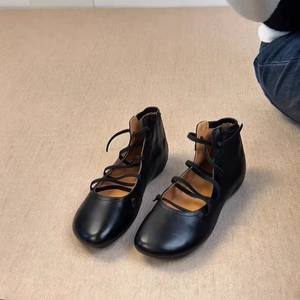 Novedad 2026: Zapatos Planos de Ballet de Cuero Negro para Mujer, con Punta Cuadrada, Plataforma y Cordones, Estilo Casual y de Vestir - Product Image 3