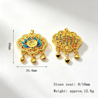 Breloque en forme de lotus ajourée émaillée, plaquée cuivre antique, nouveau style chinois, avec clochettes, pour la création de colliers et de bijoux DIY