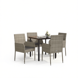 Set da Pranzo da Giardino in Rattan Grigio per 4 Persone, Resistente alle Intemperie, Design Contemporaneo con Struttura in Metallo - Product Image 1