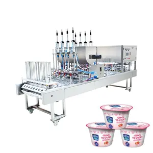 Mesin penyegel pengisi cangkir air madu Yogurt cair otomatis dengan tutup dan penyegel tutup cangkir Foil aluminium