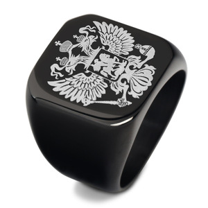 Stainless Steel <b>Ring</b> 18mm Square Double-Headed Eagle Logo Unisex Fashion Jewelry Gift - Product Image 2
