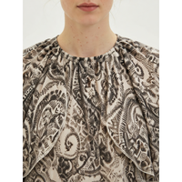 Robe courte en mousseline de soie gris à motif paisley, col rond, volants, printemps, pour femmes
