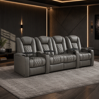 Ensemble de canapés inclinables électriques en cuir véritable 4 places, canapé inclinable moderne pour home cinéma avec mousse à mémoire de forme pour salon