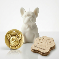 Kit de Regalo Conmemorativo para la Pérdida de Mascotas Pawvita, Vela de Cera de Soya con Medallón de Bulldog Francés, Tarjeta con Huella de Pata Plantable, Set de Regalo de Condolencias para Mascotas