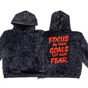 Mens Vintage Acid Wash Pullover Hoodie Oversized Motivational Graphic <b>Back</b> Print Streetwear Hooded Sweatshirt - Product Image 1