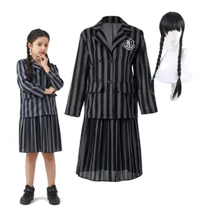 Menina Traje 2023 Novos Vestidos Jenna Ortega Nevermore Academia Uniforme Escolar Quarta-feira Addams GCDR-015