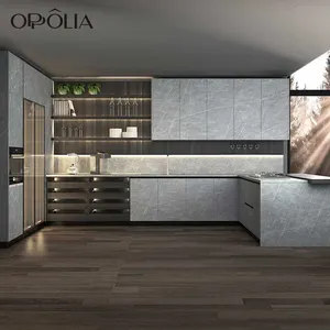 Europe Modern Style Complete High Glass Kitchen Cabinet American Oak Trade Kitchen Cabinets