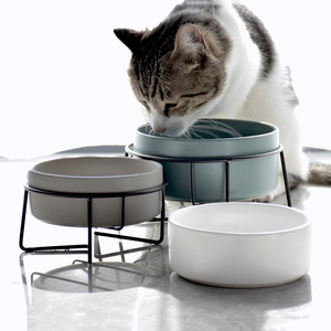 Kingtale Ceramic Dog Bowls Set for Food and Water Bowl Raised Dog Bowl with Metal Stand