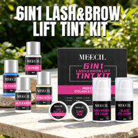 Kit professionnel 6-en-1 pour cils et sourcils : rehaussement de cils, teinture au henné pour sourcils, gel pour sourcils, permanente pour cils, lamination marron