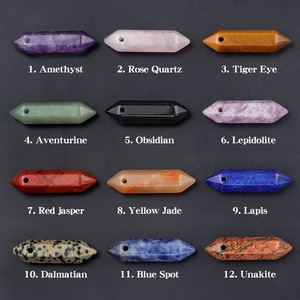 10*40mm 더블 포인트 육각 기둥 펜던트 천연 크리스탈 스톤 드릴링 및 연마된 루즈 스톤 DIY 목걸이 재료 - Product Image 3