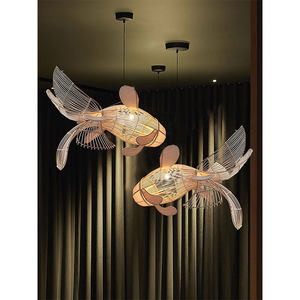 Japanese Style Fish Shaped Chandelier Rattan LED Pendant <b>Light</b> For <b>Dining</b> Room Bar Hotel Lobby Art Decor - Product Image 3