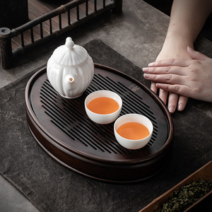 Bamboo Water Storage <b>Tea</b> <b>Tray</b> Oval Walnut Color Easy To Clean Standing Type Home Use - Product Image 3
