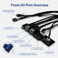 ICape Panneau frontal de bureau USB 3.0x2 + USB 2.0x2 + Type-C/Type-A avec audio et LED, longueur personnalisable