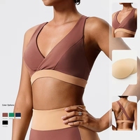 Nouveau Soutien-gorge de sport sans dos, écologique, haute résistance, antichoc, pour yoga et fitness en extérieur, couleur contrastée unie