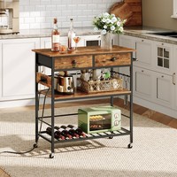 Küchen insel mit Stauraum, Rolling Island Cart für die Küche mit 2 Schubladen und Steckdose, 3-stufiger Kaffees tation und Mikrowellen ständer