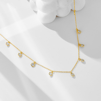Collier Chandelier Personnalisé en Argent Sterling 925 Plaqué Or avec Zircon Rond et Sertissage Fin pour Femme