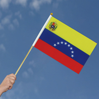 2024 Venta caliente de fábrica Venezuela poste de madera bandera ondeada a mano para vacaciones generales