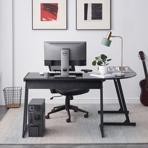 Mesa de escritório preto tamanho regular, móveis de escritório moderno, tabela de escritório de madeira, mesa executiva em forma de l, mesa, <span class=keywords><strong>laptop</strong></span>, tabela