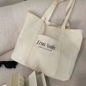Bolsa de Mano de Lona de Algodón Extra Grande Ecológica con Logotipo Personalizado, Cierre de Cremallera, Asa de Cinta, para Compras, Moda Femenina - Product Image 1