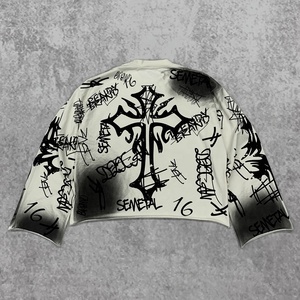 เสื้อยืดโอเวอร์ไซส์ผ้าคอตตอนหนานุ่ม พิมพ์ลายกราฟิกตามสั่ง สไตล์สตรีทแวร์ วินเทจ แขนยาว ทรงบ็อกซี่  สำหรับผู้ชาย - Product Image 2