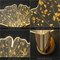 Applique murale LED en acrylique à feuille dorée de luxe, en aluminium, CRI 90 élevé, dimmable, AC85-265V, 10W, doré