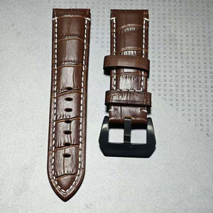 Bracelet de montre en cuir marron avec lignes blanches pour <span class=keywords><strong>Panerai</strong></span> Seiko Fossil Bell & Ross BR01 <span class=keywords><strong>Vintage</strong></span> 24 mm avec boucle noire - Product Image 2