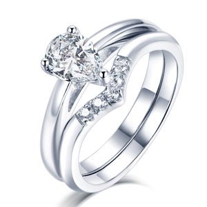 Anello di Fidanzamento da Donna in <span class=keywords><strong>Argento</strong></span> Sterling <span class=keywords><strong>925</strong></span> Placcato Rodio, Stile Punk con Taglio a Pera, per Matrimoni e Feste - Product Image 1