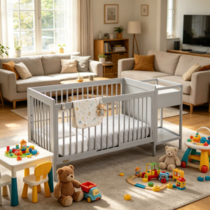 High Quality <b>Brown</b> American Wood Baby Crib with Changing Table, Multi Adjustable Height, Sturdy Wood <b>Bed</b> Plate & Durable Frame - Product Image 3