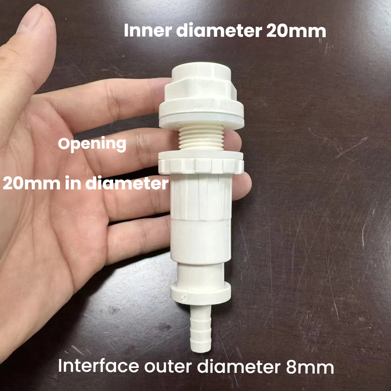 เส้นผ่านศูนย์กลางรูสีขาว 20 มม. เส้นผ่านศูนย์กลางภายนอกของบาร์บ 8 มม.