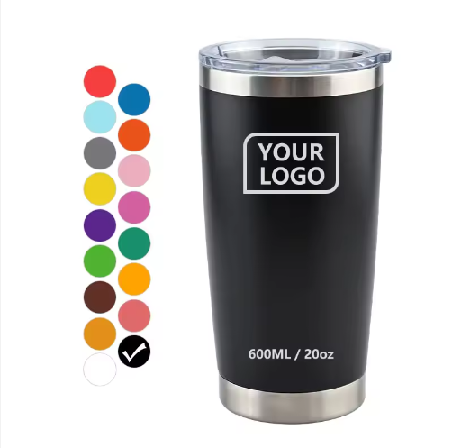 Custom logo 20 oz Powder Coated Regular Tumblers Double Wall Vacuum Insulated Stainless Steel Coffee Car Travel Mug
