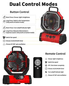 Năng lượng mặt trời di động cắm trại <span class=keywords><strong>fan</strong></span> với LED ánh sáng có thể sạc lại dao động điều khiển từ xa hẹn giờ quạt ngoài trời cho RV bão khẩn cấp - Product Image 4