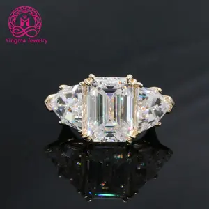 Big carat three stone ring 10 ct emerald cut moissanite diamond total 20ct 14K rose gold/yellow gold/ white gold engagement ring