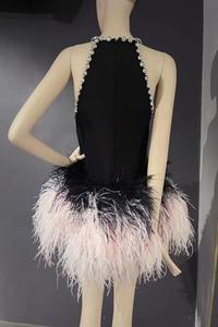 <span class=keywords><strong>QUEENS</strong></span> GOWN Princesa Falda corta Vestido Halter Rosa Pluma de avestruz Traje de escenario Vestido Desfile de moda Vestido de noche de lujo - Product Image 4
