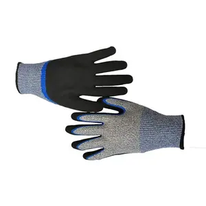 Gants de travail de sécurité HPPE enduits de nitrile sableux à double trempage résistants aux coupures légers Luvas guantes protection de niveau 5