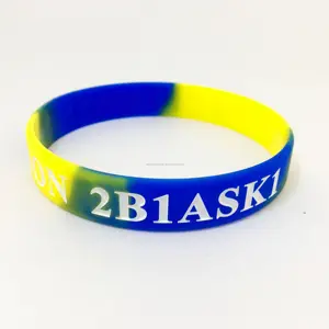 New Fashion Custom Embossed Silicone Wristband Bracelet Yellow Blue Gradient Color White Letter Printed Wristband
