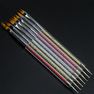 Pinceau à double usage en nylon avec manche acrylique pour nail art, stylo à points, brosse à fleurs dentelées pour le design de gel français - Product Image 1