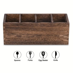 Elegant 4-Compartment Paulownia Wood Cutlery Organizer Silerware and Napkin Holder with Spacious Storage for <strong>Tidy</strong> <strong>Kitchens</strong> - Product Image 5