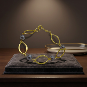 Pulseras de Joyería Fina Exima, Estilo Minimalista, Hechas a Mano, con Dijes de Perlas de Imitación, Cadena de Eslabones Huecos, Chapadas en Oro de 18K, Modernas para Mujer - Product Image 3