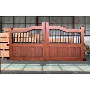 Chất lượng cao Sapele tự động bằng gỗ đường lái xe cổng với sắt lưới cho nhà kim loại thép Skeleton GỖ ĐÔI vườn cổng - Product Image 3