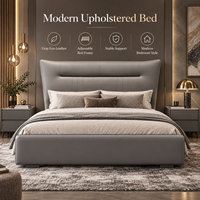 Lit à baldaquin moderne gris en cuir écologique avec sommier à lattes en bois réglable, lit plateforme rembourré pour appartement, hôtel, villa, chambre à coucher