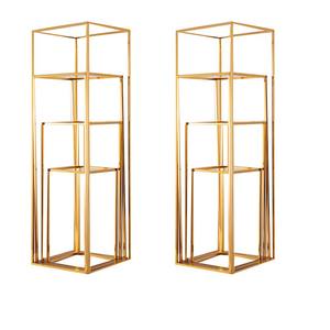 Vase à fleurs rectangulaire en métal doré Y-Q029, support à fleurs pour mariage, centre de table pour fête de mariage, chemin de table LED - Product Image 2