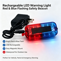 Lumière stroboscopique LED bleue et rouge super lumineuse, certifiée IP68, en métal, avec fixation magnétique, lumière d'épaule rechargeable