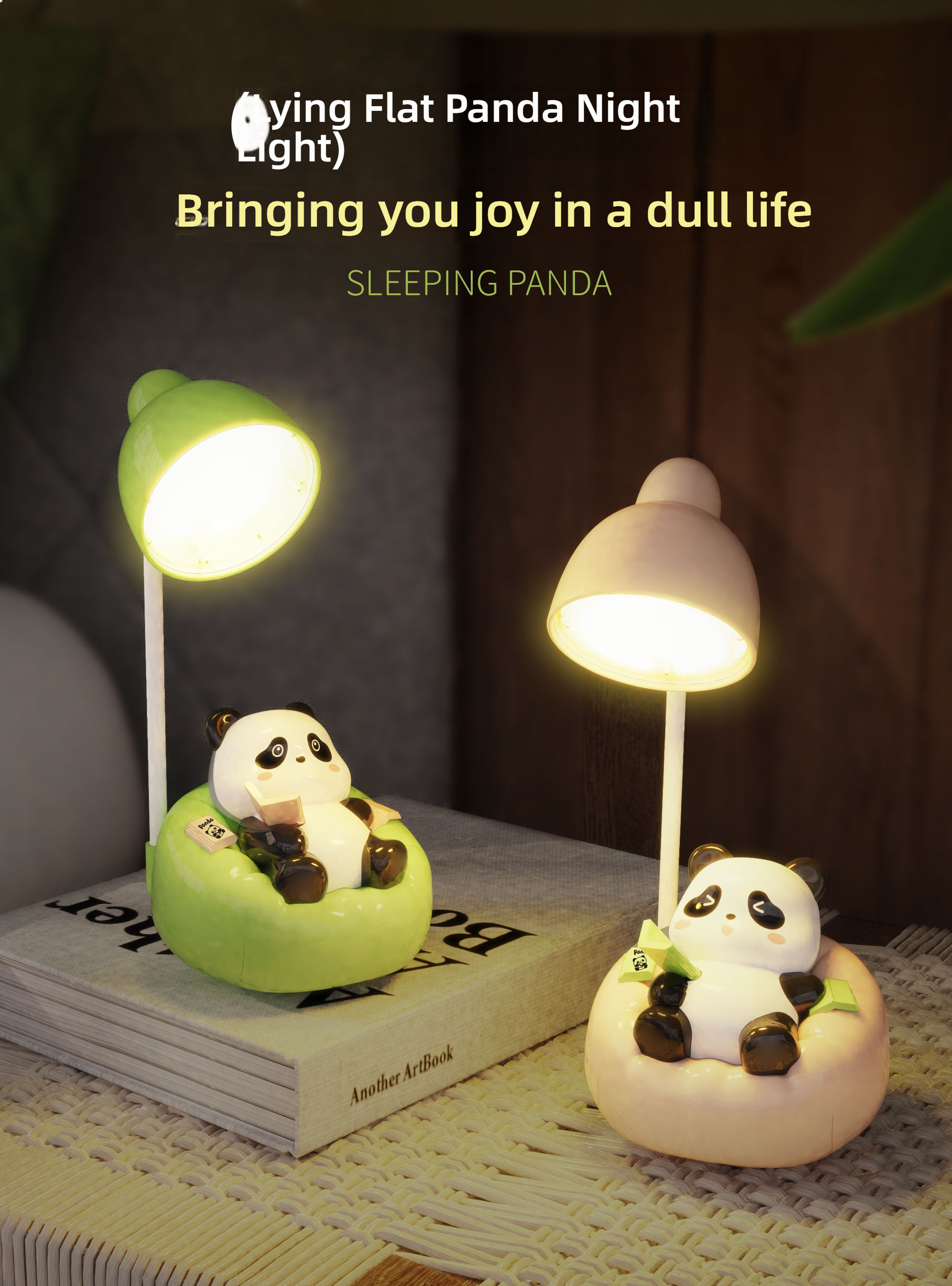 Cute Creative Green Panda USB Table Lamp with Phone Holder Kids Room Bedroom Bedside Cartoon Student Lamp