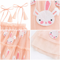 Nouvelle Robe Tutu de Pâques pour Filles 2-10 Ans, en Tulle Superposé Pêche avec Nœud à Pompons, Bretelles Spaghetti Ajustables, Logo Personnalisé