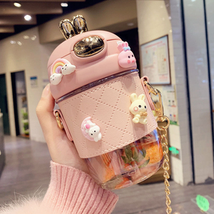 ขวดน้ำพลาสติกเด็ก W2 ลายกระต่าย สำหรับเด็กผู้หญิง ขนาด 380 มล. 580 มล. พกพาสะดวก น่ารัก พร้อมหลอด - Product Image 6