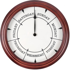Horloge murale hebdomadaire personnalisée, cadre rond en bois massif, horloge hebdomadaire avec marques de <span class=keywords><strong>midi</strong></span> et de <span class=keywords><strong>minuit</strong></span>, silencieuse, à fixer au mur - Product Image 1
