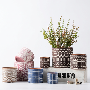 Pot <span class=keywords><strong>à</strong></span> succulentes en céramique géométrique nordique sur trépied avec trou de drainage, plateau en bambou, décoration intérieure, bureau, balcon, jardin, ensemble cadeau - Product Image 2