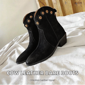 Bottines tendance pour femmes avec dessus en cuir de vache, doublure en fourrure, semelle intérieure en EVA - Product Image 2