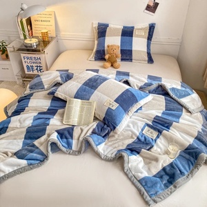 Bán Buôn Mùa Đông Dệt Kim Polyester Hai Mặt Sữa Nhung Giản Dị Chăn Rắn Màu In Dày San Hô Lông Cừu - Product Image 2